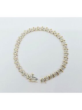 10K Two Tone Multi Color Gold Designer Diamond Tennis Link Bracelet - 7.25" L